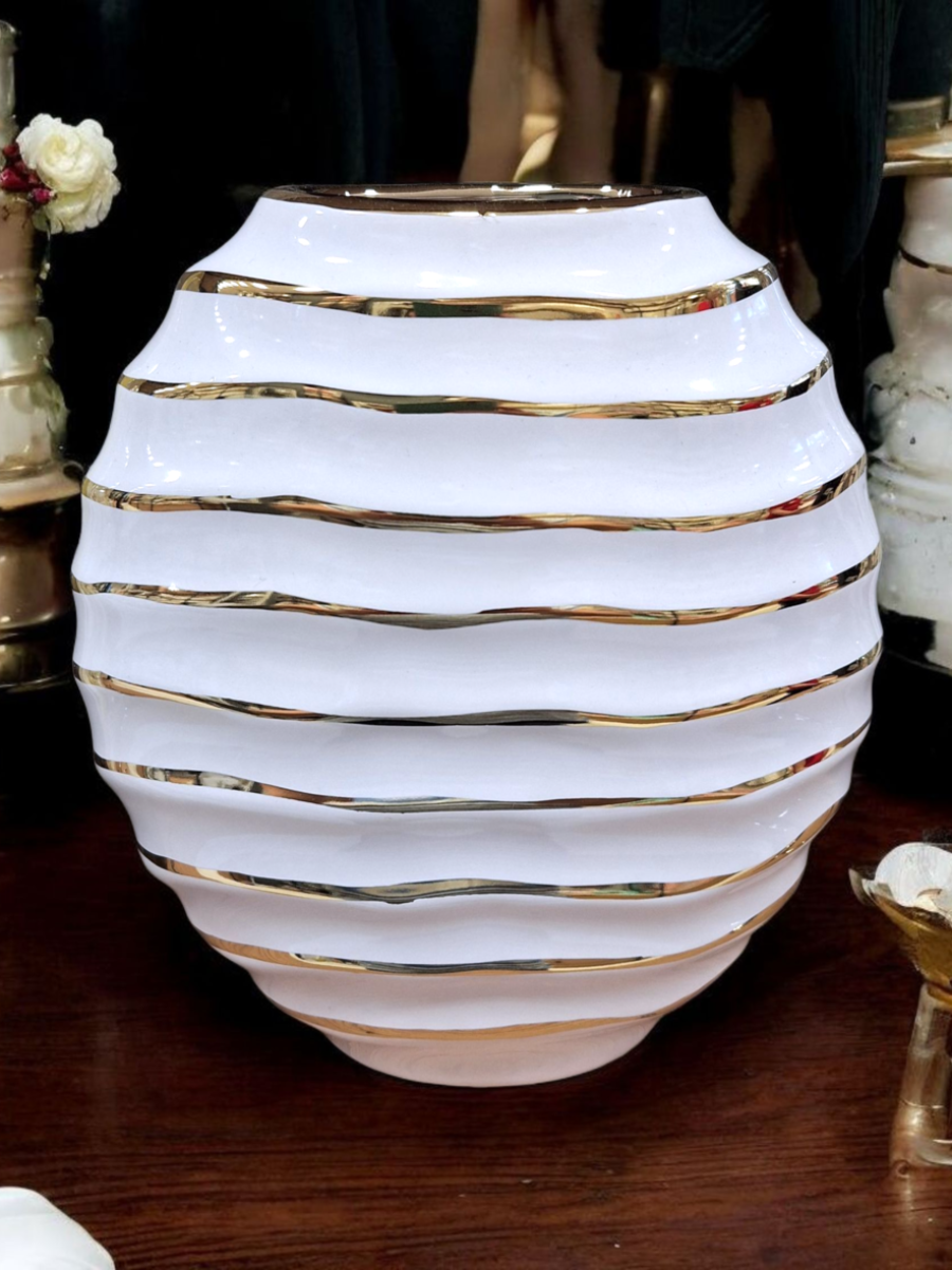 vaza, vaza za cveće, keramička vaza, belo zlatna vaza
