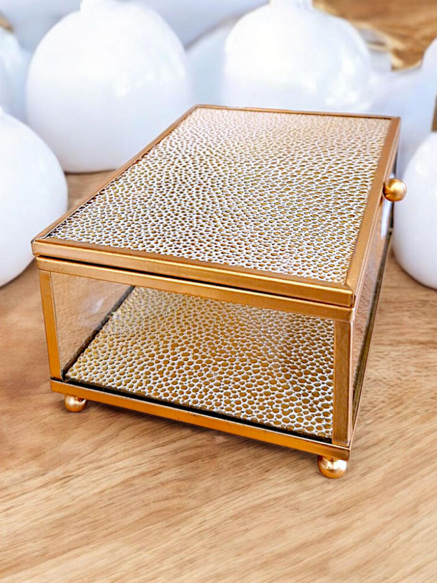 kutija za nakit, zlatna kutija, staklena kutija