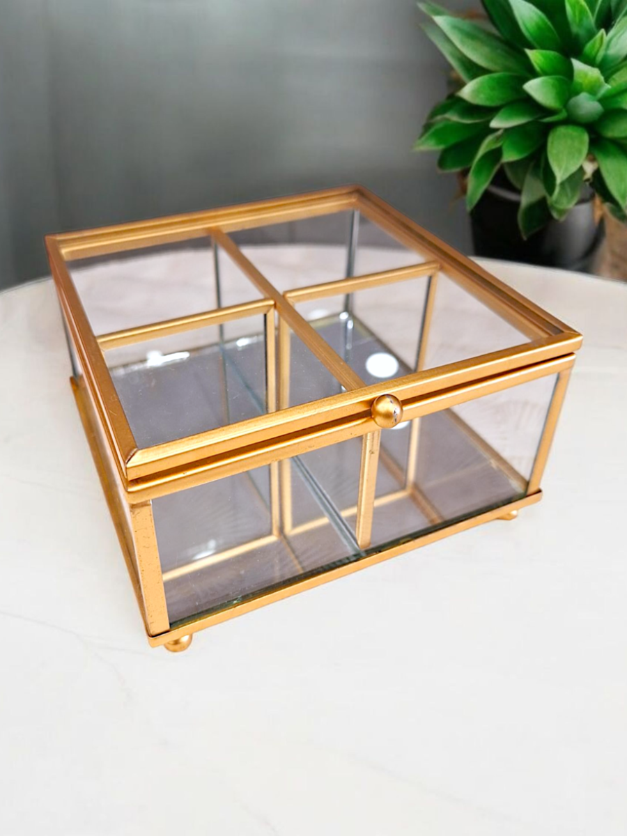 kutija za nakit, staklena kutija, zlatna kutija