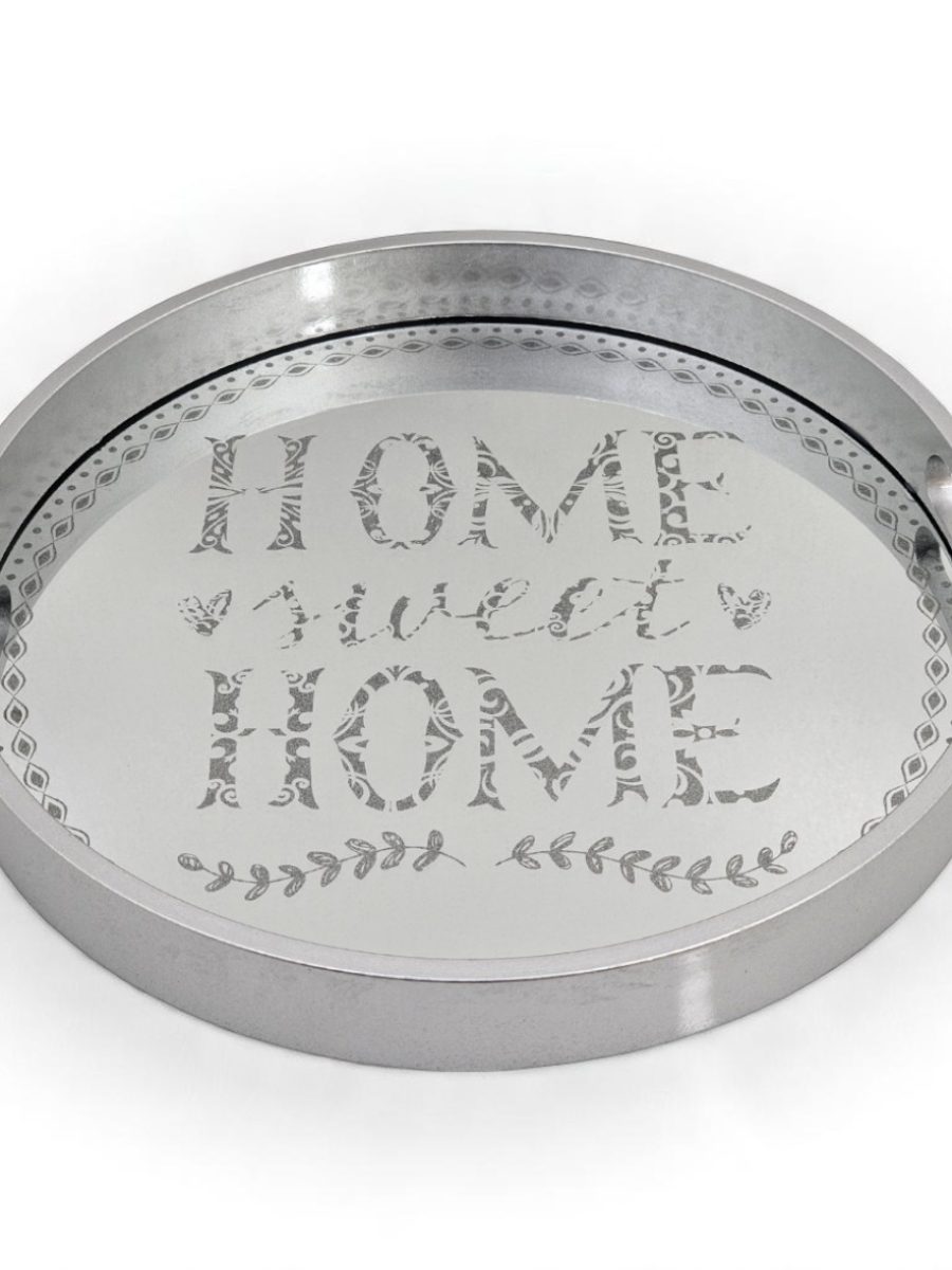 poslužavnik, okrugli poslužavnik, poslužavnik sive boje