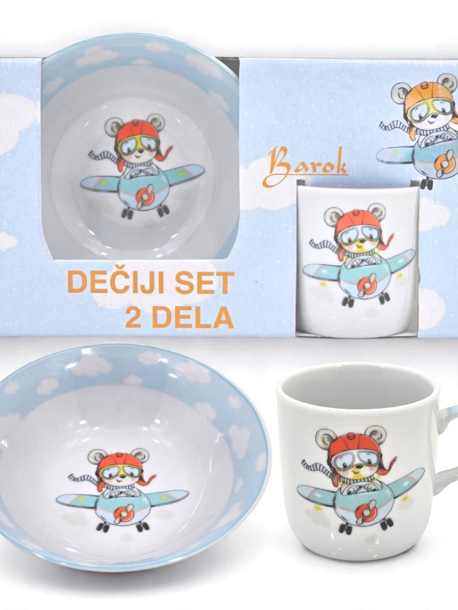 set za decu, set sadrzi ciniju i solju, dezen aviona,