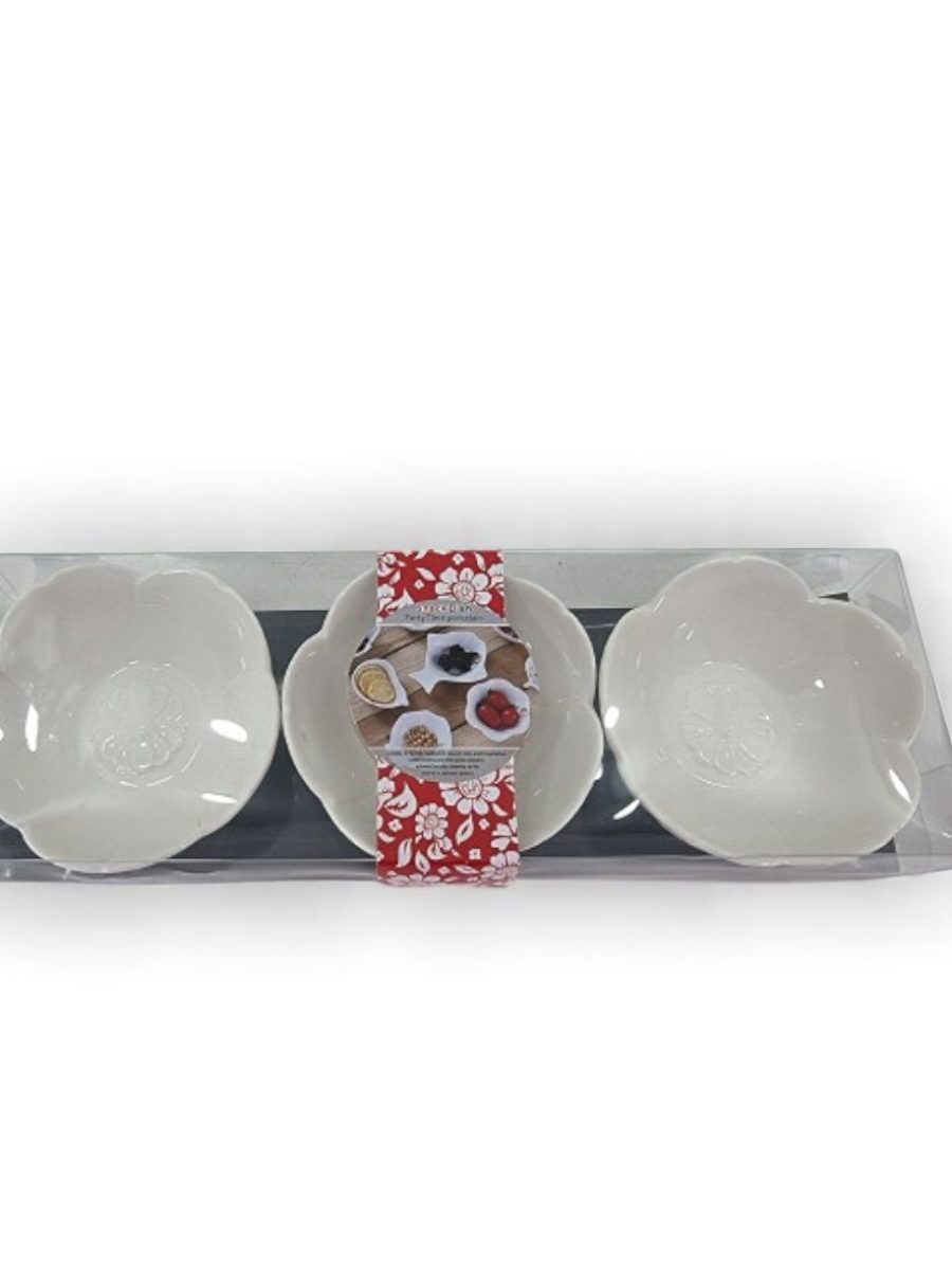 keramičke posude, tri posude u setu, posude za grickalice, bele činije za posluženje